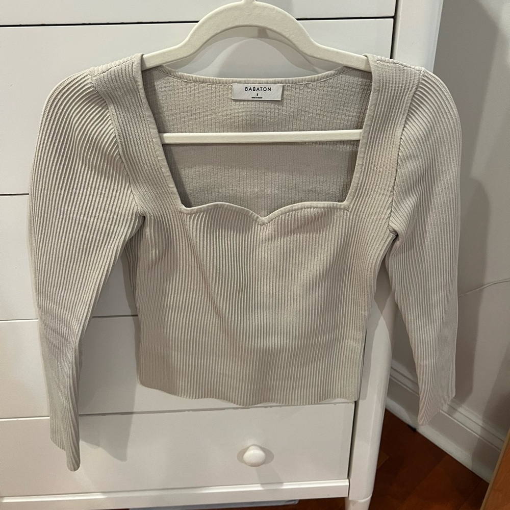 Aritzia Women's Cream Ribbed Top